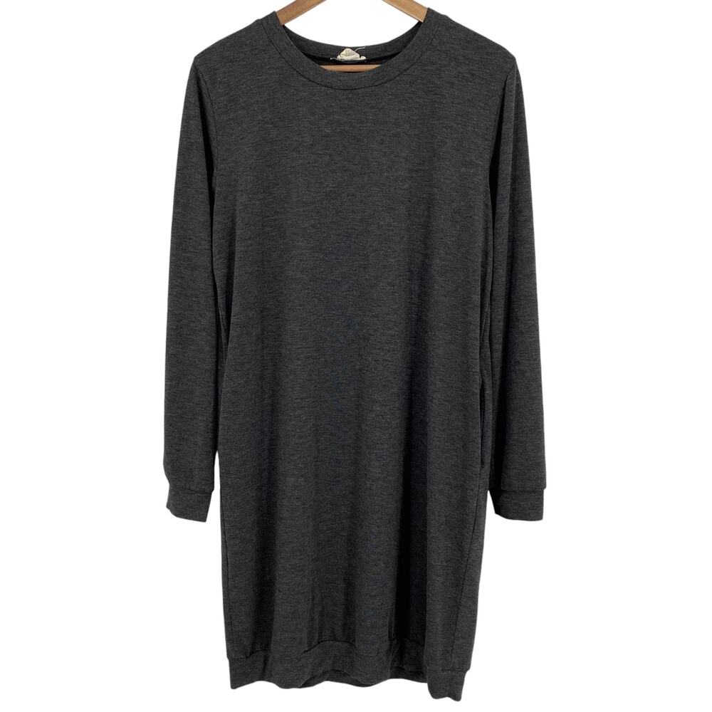 YELETE Knit Long Sleeve Casual Dress Charcoal Gray Size Large Loungewear Weekend